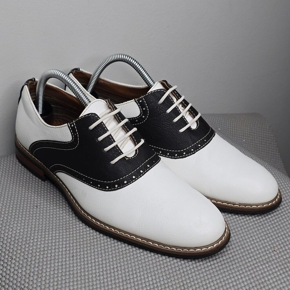 Ferro Aldo Men's Two Tone Derby Dress Shoes Black&White Size 6.5 Men